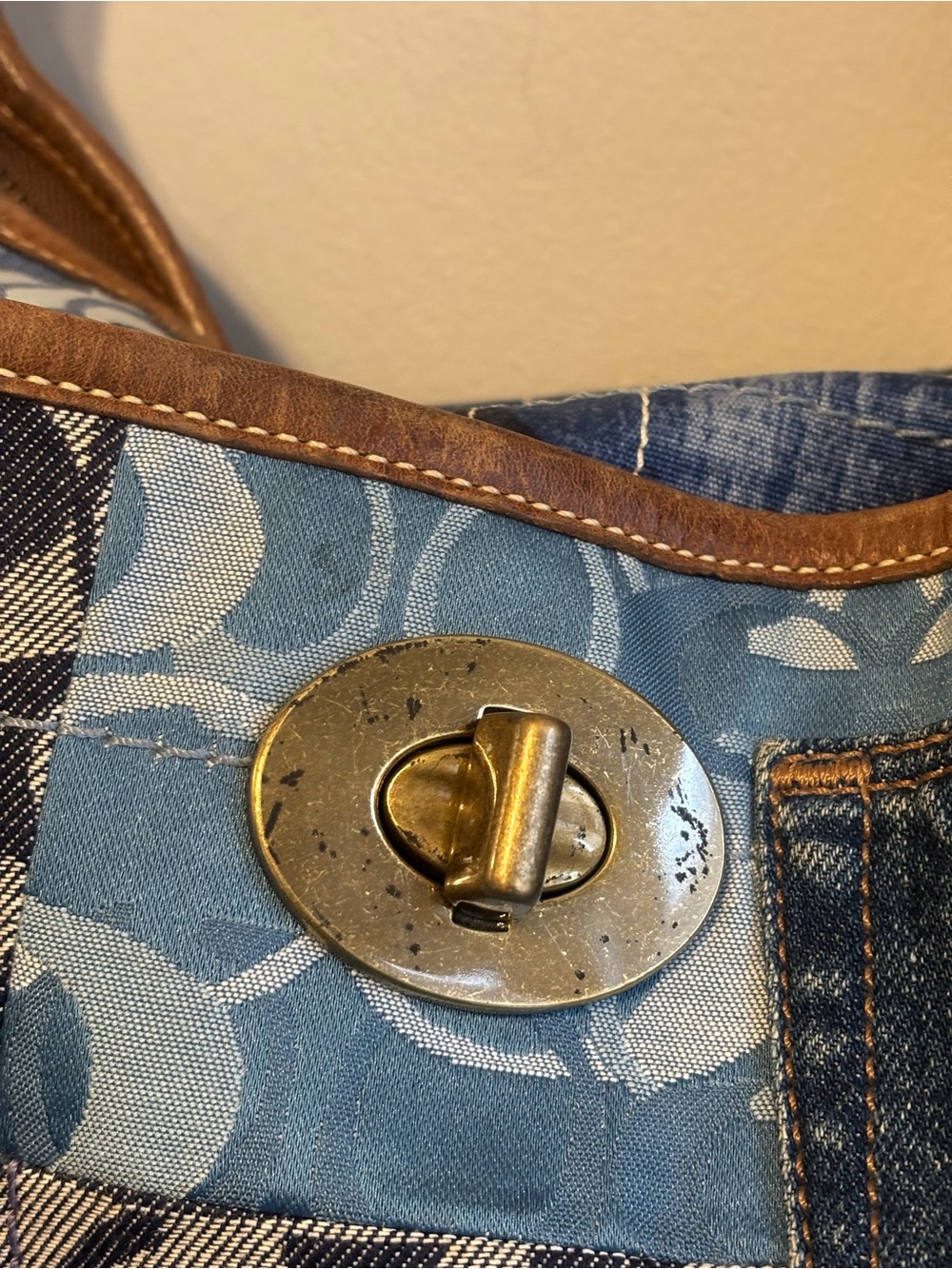 Coach Y2K Blue Denim Patchwork Ergo Slouchy Whimsical Shoulder Hobo Bag XLarge - Picture 12 of 15
